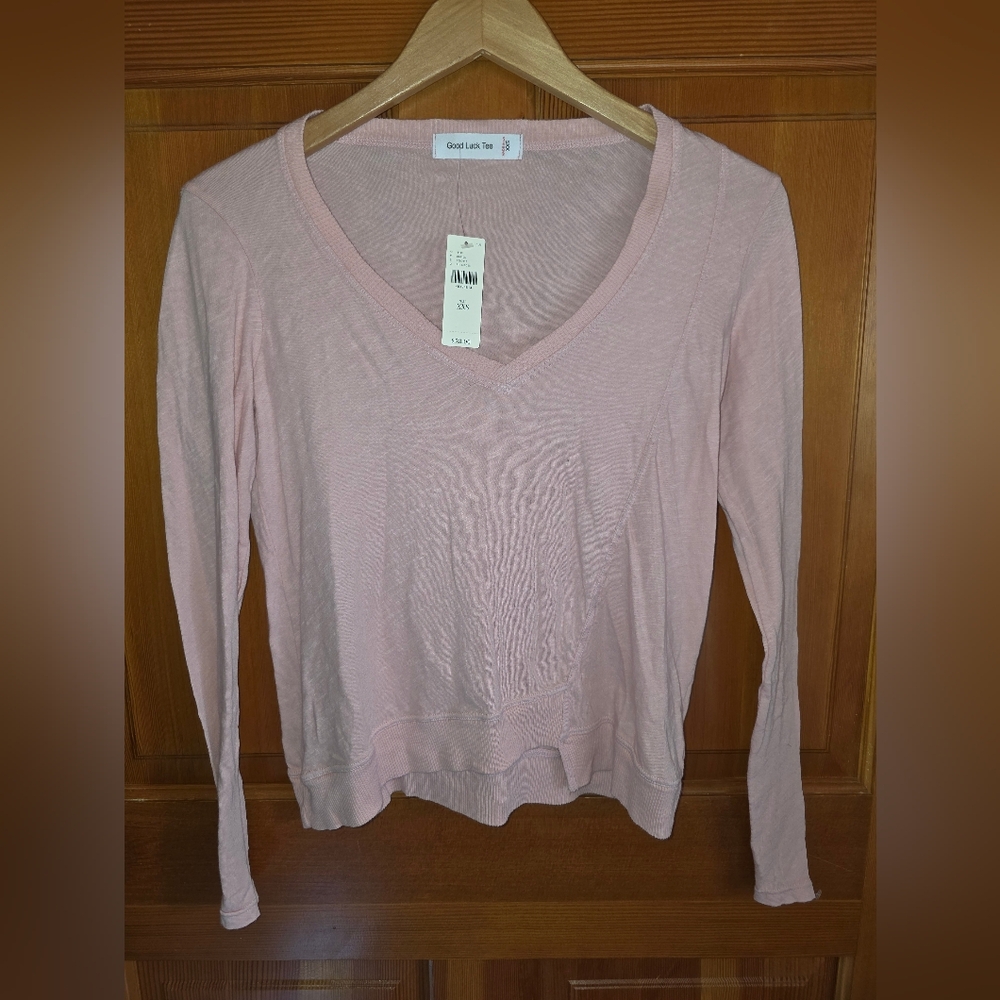 Good Luck Tee Pink asymmetrical long sleeve t-shirt from Anthropologie XXS